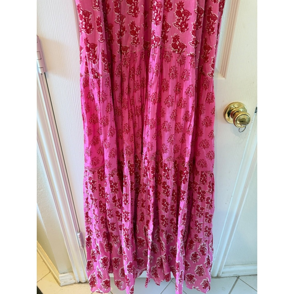 Ros's Garden Sofia Pink Floral Print Maxi‎ Dress Bohemian Sleeveless Tiered XL - Picture 3 of 12